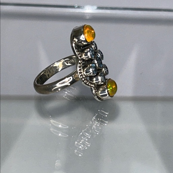 NWOT Genuine Ethiopian Opal Blue Topaz Gemstone Sterling Silver Ring Bohemian - Picture 3 of 11